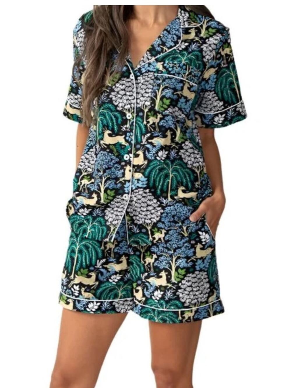 Printfresh Dashing Deer Short Pajama sleep 2 pc Set XL RARE whimsy luxe holiday